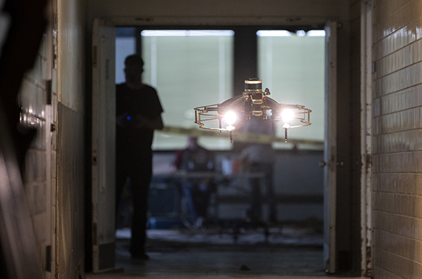  A drone flight through a hallway