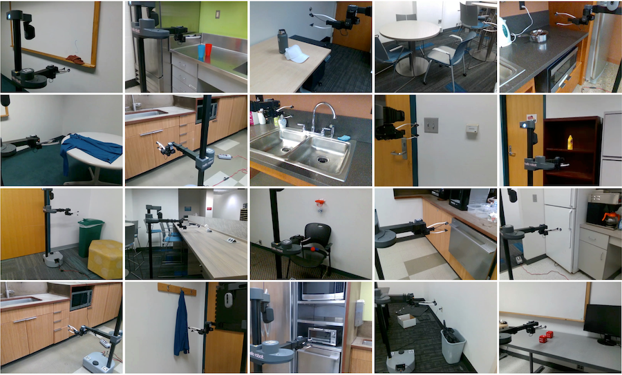  A collage of photos showing performing tasks like cleaning a dry erase board, picking up a glass, folding a shirt, flipping a light switch and opening a refrigerator doog.